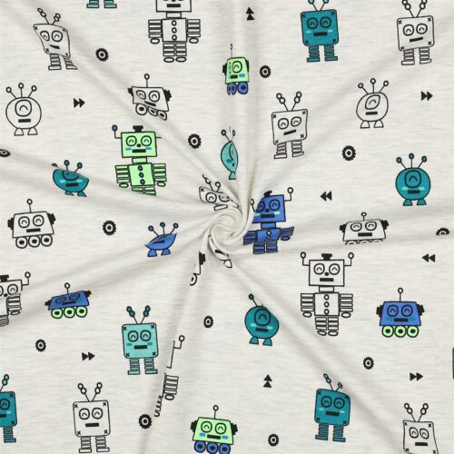 Baumwolljersey Neon Roboter - creme meliert