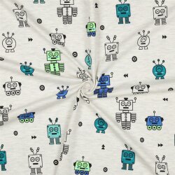 Baumwolljersey Neon Roboter - creme meliert
