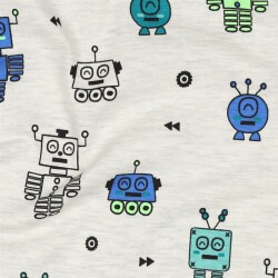 Baumwolljersey Neon Roboter - creme meliert