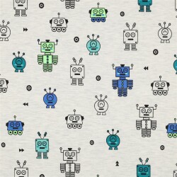 Baumwolljersey Neon Roboter - creme meliert