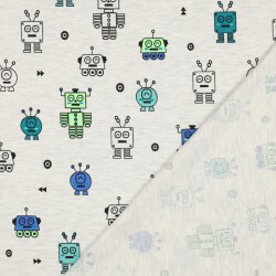 Baumwolljersey Neon Roboter - creme meliert