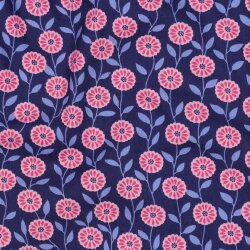 Feine Baumwollpopeline Blumen & CHECKS - dunkelblau