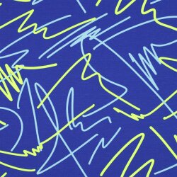 Baumwolljersey Neon Kritzelei - kobaltblau