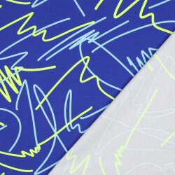 Baumwolljersey Neon Kritzelei - kobaltblau