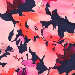 Baumwolljersey Digital pinke Blumen - dunkelblau