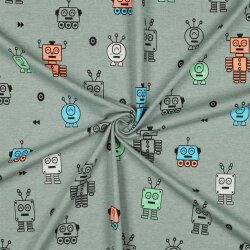 Baumwolljersey Neon Roboter - pfefferminz meliert