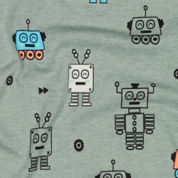 Baumwolljersey Neon Roboter - pfefferminz meliert