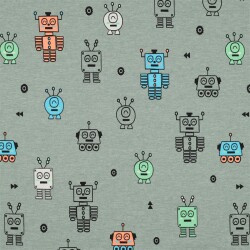 Baumwolljersey Neon Roboter - pfefferminz meliert