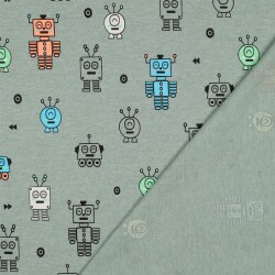 Baumwolljersey Neon Roboter - pfefferminz meliert