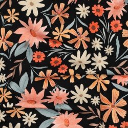 Baumwolljersey Digital Blumen - schwarz