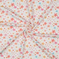 Baumwolljersey Bio~Organic Digital Blumen - weiß