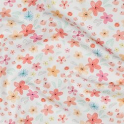 Baumwolljersey Bio~Organic Digital Blumen - weiß