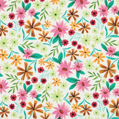 Baumwolljersey Digital Blumen - weiß