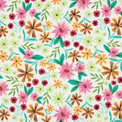 Baumwolljersey Digital Blumen - weiß