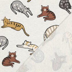 Baumwolljersey Katzen - creme meliert