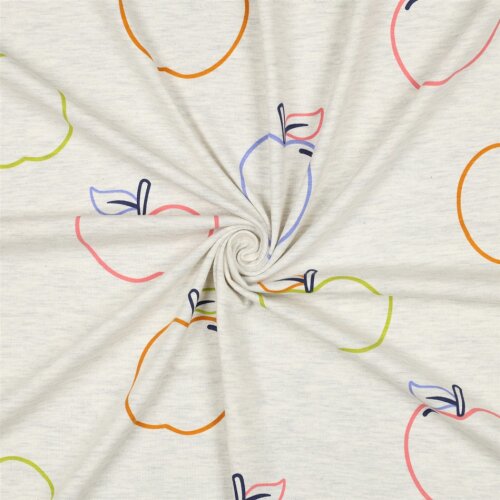 Baumwolljersey bunte Äpfel - creme meliert