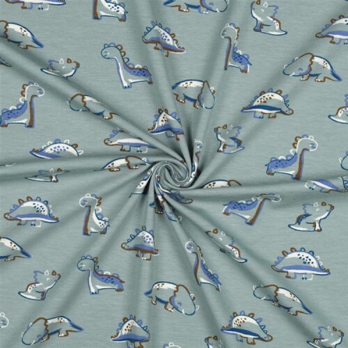 Baumwolljersey Bio~Organic kleine Dinos - salbei