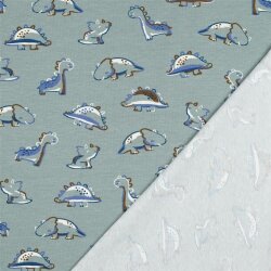 Baumwolljersey Bio~Organic kleine Dinos - salbei