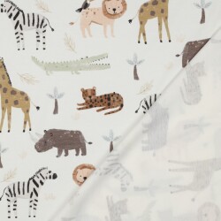 Baumwolljersey Digital Safaritiere - weiss