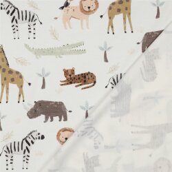 Baumwolljersey Digital Safaritiere - wollweiß