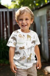 Baumwolljersey Digital Safaritiere - wollweiß