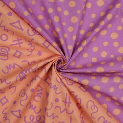 Feine Baumwollpopeline GEOMETRICS - PEACH/ PURPLE