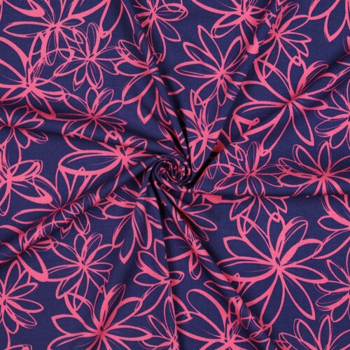 Viskose Jersey Blumen - dunkelblau