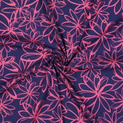 Viskose Jersey Blumen - dunkelblau