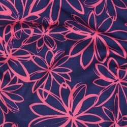 Viskose Jersey Blumen - dunkelblau
