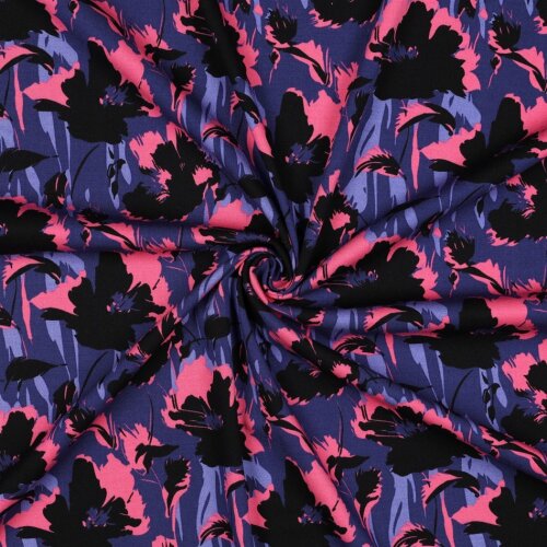 Viskose Jersey Blumen - dunkelblau