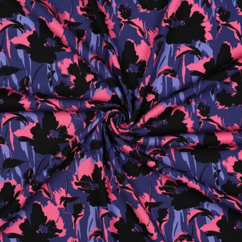 Viskose Jersey Blumen - dunkelblau