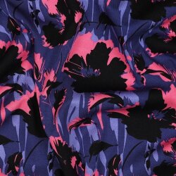 Viskose Jersey Blumen - dunkelblau