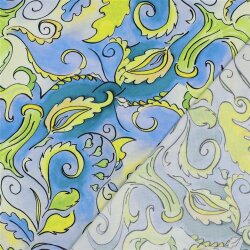 Viskosestoff Digital Zauberblätter - himmelblau