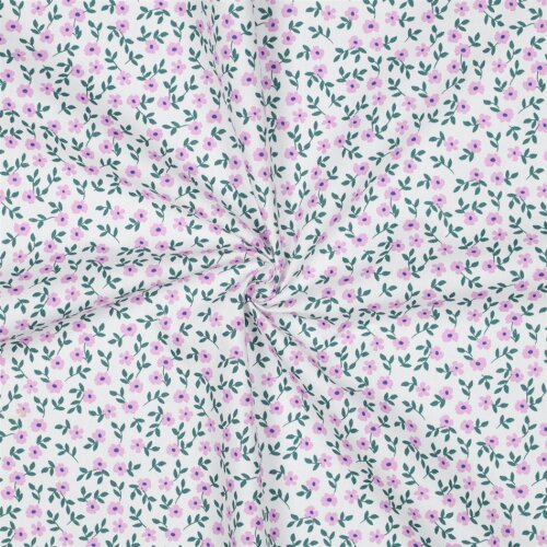 Baumwollpopeline Bio~Organic Blumen - weiß