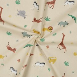 Baumwollpopeline Bio~Organic springende Tiere - hellbeige
