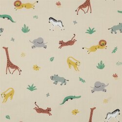 Baumwollpopeline Bio~Organic springende Tiere - hellbeige