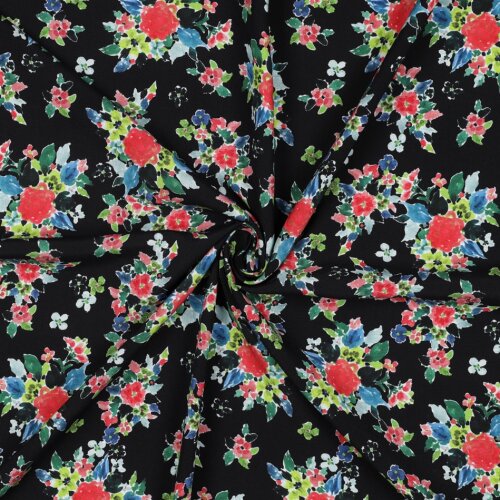 Viskose Lenzing 100% EcoVera™ Digital Blumenstrauss - schwarz