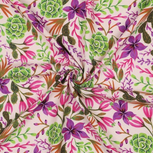 Viskose Lenzing 100% EcoVera™ Digital Blumen und Kakteen - hellpink