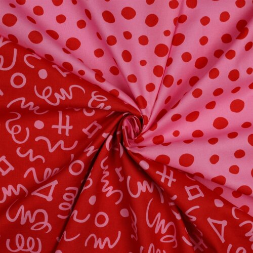 Feine Baumwollpopeline GEOMETRICS - RED/ PINK