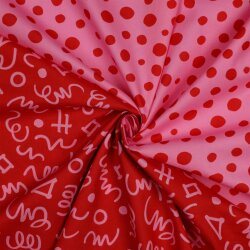 Feine Baumwollpopeline GEOMETRICS - RED/ PINK