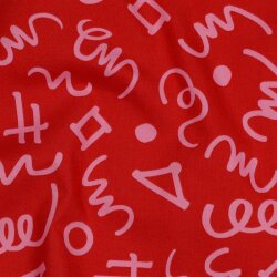 Feine Baumwollpopeline GEOMETRICS - RED/ PINK