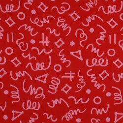 Feine Baumwollpopeline GEOMETRICS - RED/ PINK