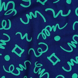 Feine Baumwollpopeline GEOMETRICS - dunkelblau/ PETROL
