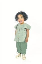 Musselin  Streifen - grün/GOLD