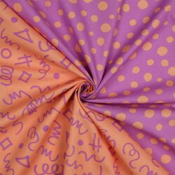 Feine Baumwollpopeline GEOMETRICS - PEACH/ PURPLE