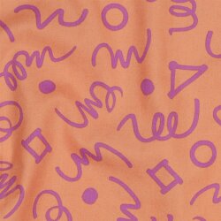 Feine Baumwollpopeline GEOMETRICS - PEACH/ PURPLE