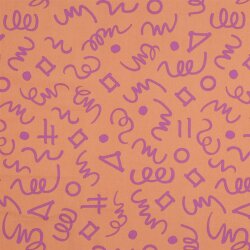 Feine Baumwollpopeline GEOMETRICS - PEACH/ PURPLE