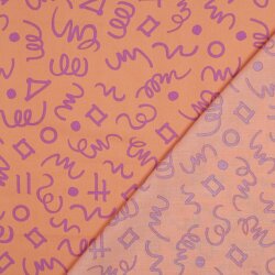 Feine Baumwollpopeline GEOMETRICS - PEACH/ PURPLE