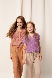 Feine Baumwollpopeline GEOMETRICS - PEACH/ PURPLE