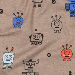 Baumwolljersey Neon Roboter - taupe meliert